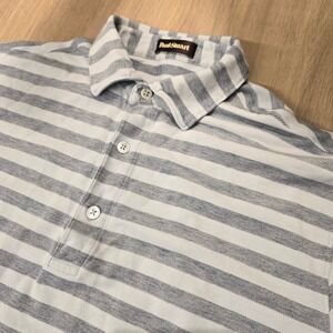 Paul Stuart Mens Blue White Striped Pima Cotton Short Sleeve Polo Shirt Size M